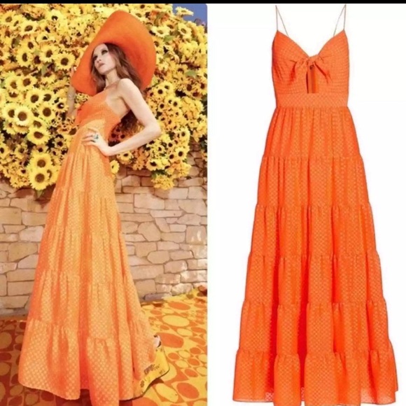 Alice + Olivia Minka Tie Front Maxi Dress 8 Tiered Cut Out V-Neck Tassels Lined - Picture 3 of 6